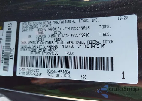 2021 Toyota Tundra Sr5 from USA, damaged, VIN 5TFDY5F17MX970108